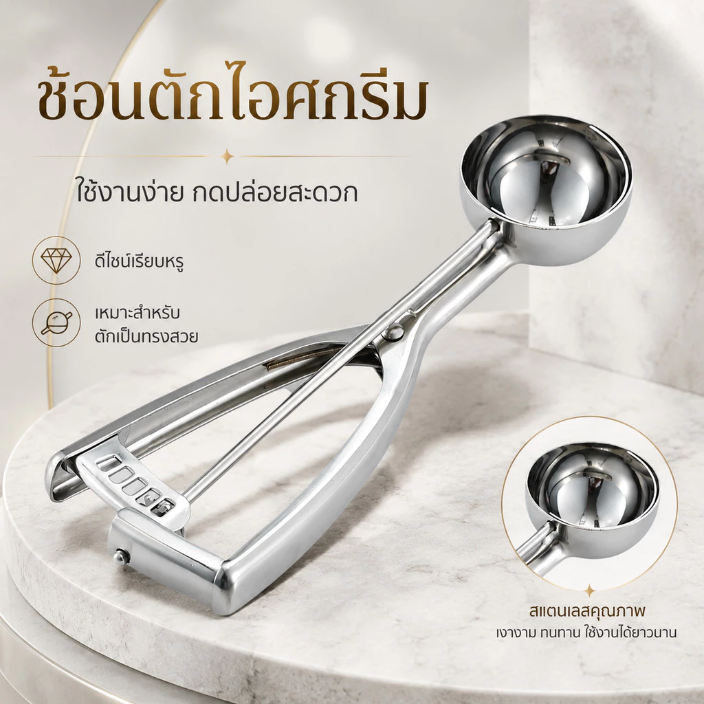ที่ตักไอศกรีมสแตนเลส ช้อนตักไอติม มี 3 ขนาด 4/5/6 ซม. S00169