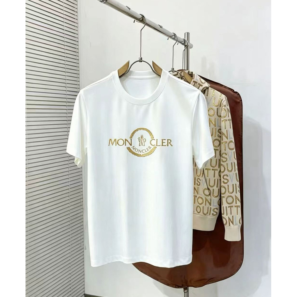 Moncler เสื้อยืด/Moncler tee พิมพ์เสื้อยืดผู้ชายผู้หญิงแขนสั้นคอกลมเสื้อยืด High-End ยืดลําลอง Stree