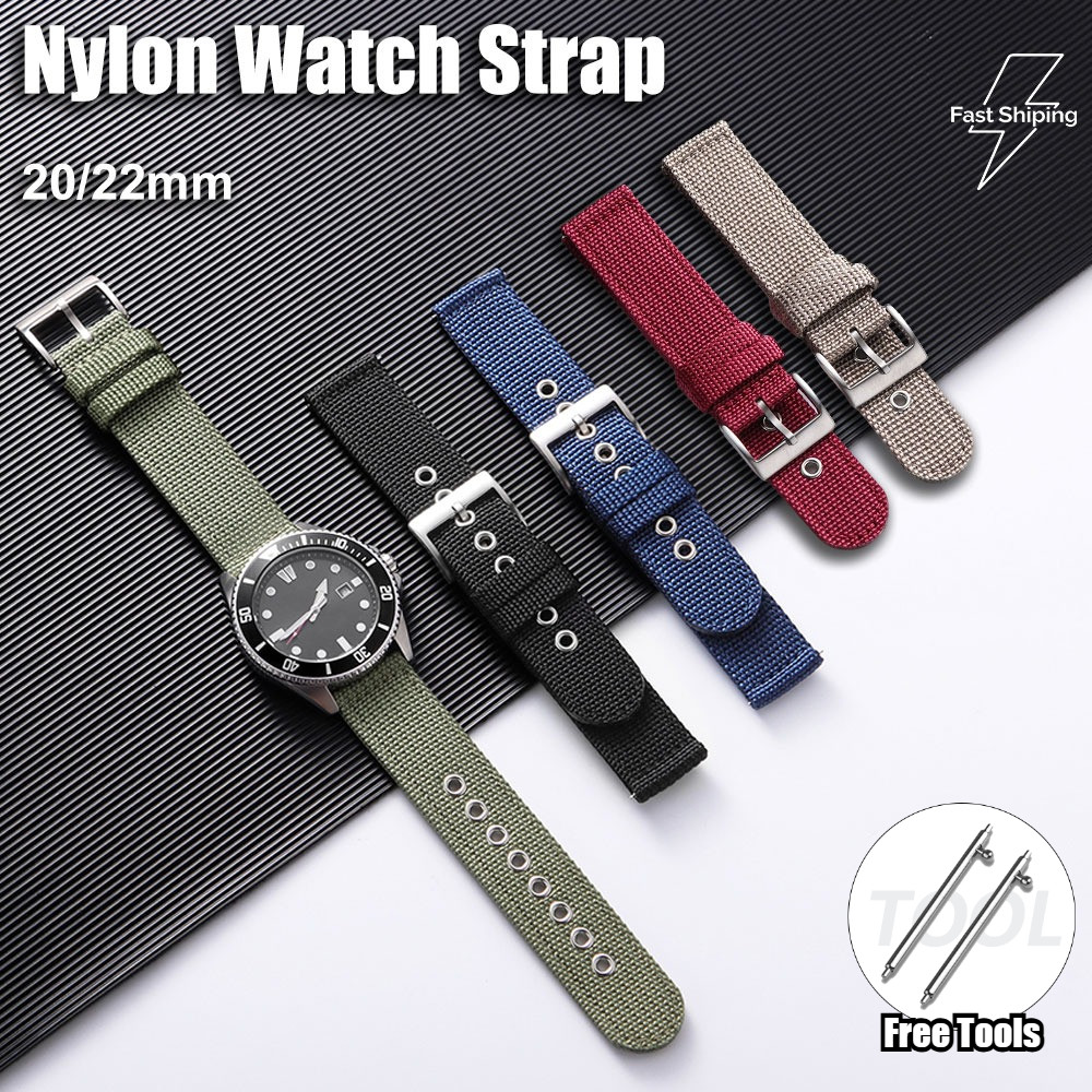 พรีเมี่ยมทอไนลอนสายนาฬิกาอัจฉริยะ 20/22 มม. Quick Release คลาสสิกวินเทจสไตล์ทหาร Sweatproof Breathable ทนทานกีฬา Diver สายนาฬิกา