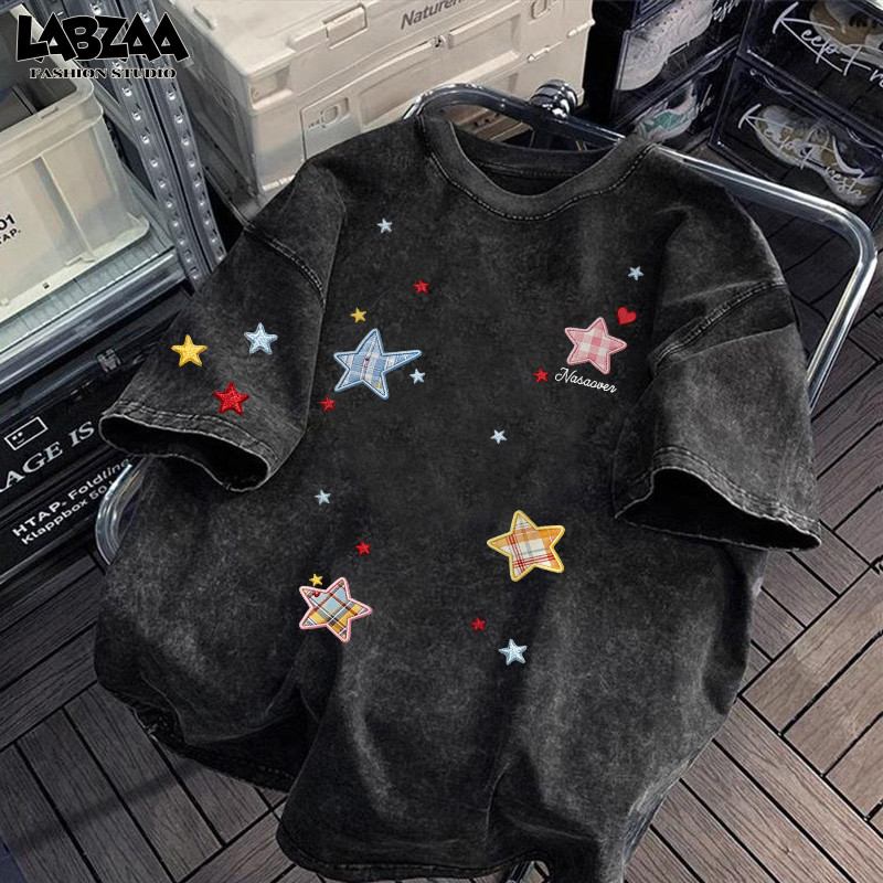 【จัดส่งจากกรุงเทพฯ】LABZAA สไตล์สตรีท Oversized ทรงหลวม ลายดาวลายตารางสีสันกระจายทั่วตัว สะดวกสบาย YG3573