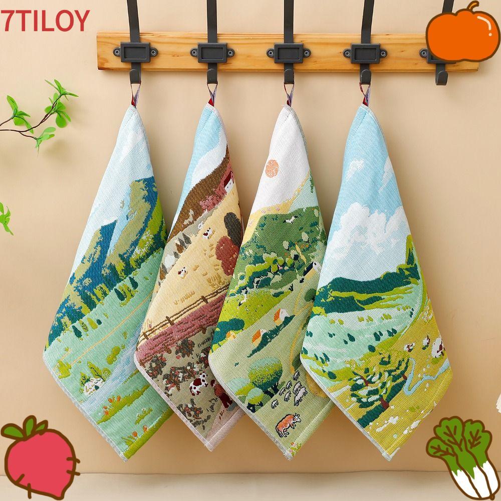 7TILOYSHOP ผ้าเช็ดมือขนาดใหญ่, ผ้าเช็ดตัวครัวการ์ตูน 34x40 ซม., แห้งเร็วตกแต่ง 4 ชั้นผ้ากอซผ้าฝ้ายผ้าฝ้ายแท้จานผ้าเด็กอนุบาล