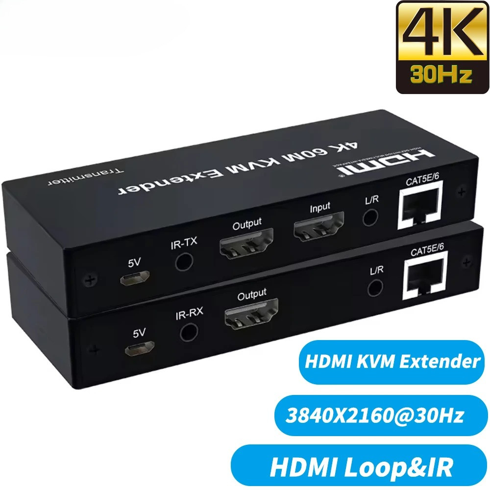 4K HDMI KVM Extender 60M USB 4K HDMI KVM Over Cat5e/6 Cable Extener HDMI USB KVM Kit W/HDMI Loop สํา
