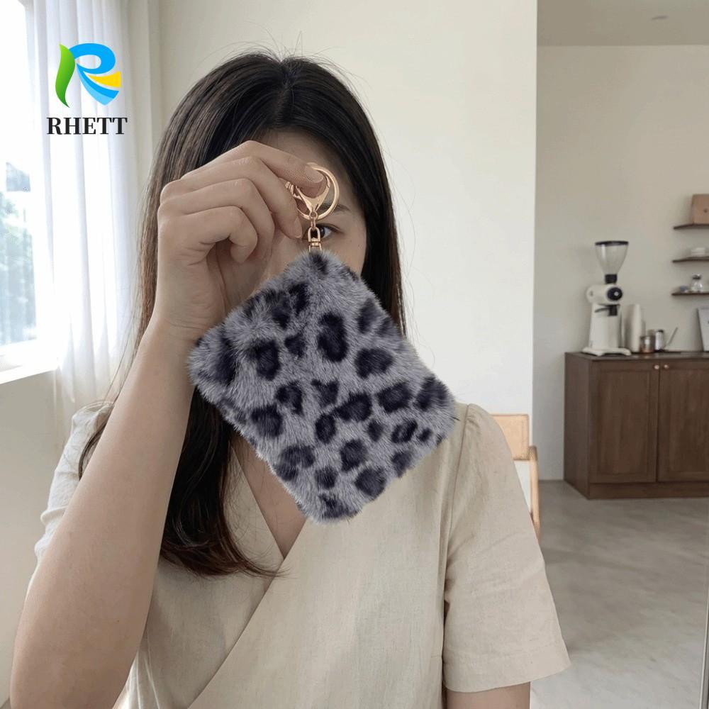 RHETT กระเป๋าใส่เหรียญลายเสือดาว,กระเป๋าสตางค์มีซิปนุ่มขนยาว,Y2Kความจุขนาดใหญ่Multi-Card Slot Travel