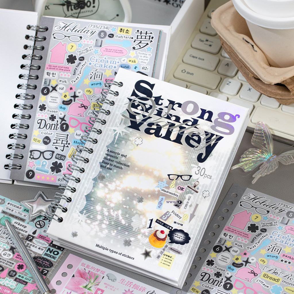 QOUZMO Journal สติกเกอร์หนังสือ 30PCS เกาหลี Ins ความงามสติกเกอร์ PET + กระดาษเคลือบ Pre-cut นิตยสารข้อความ Deco สติกเกอร์สําหรับ Guka Kpop การ์ด Journal Planner DIY Dream Isle Sequel Series