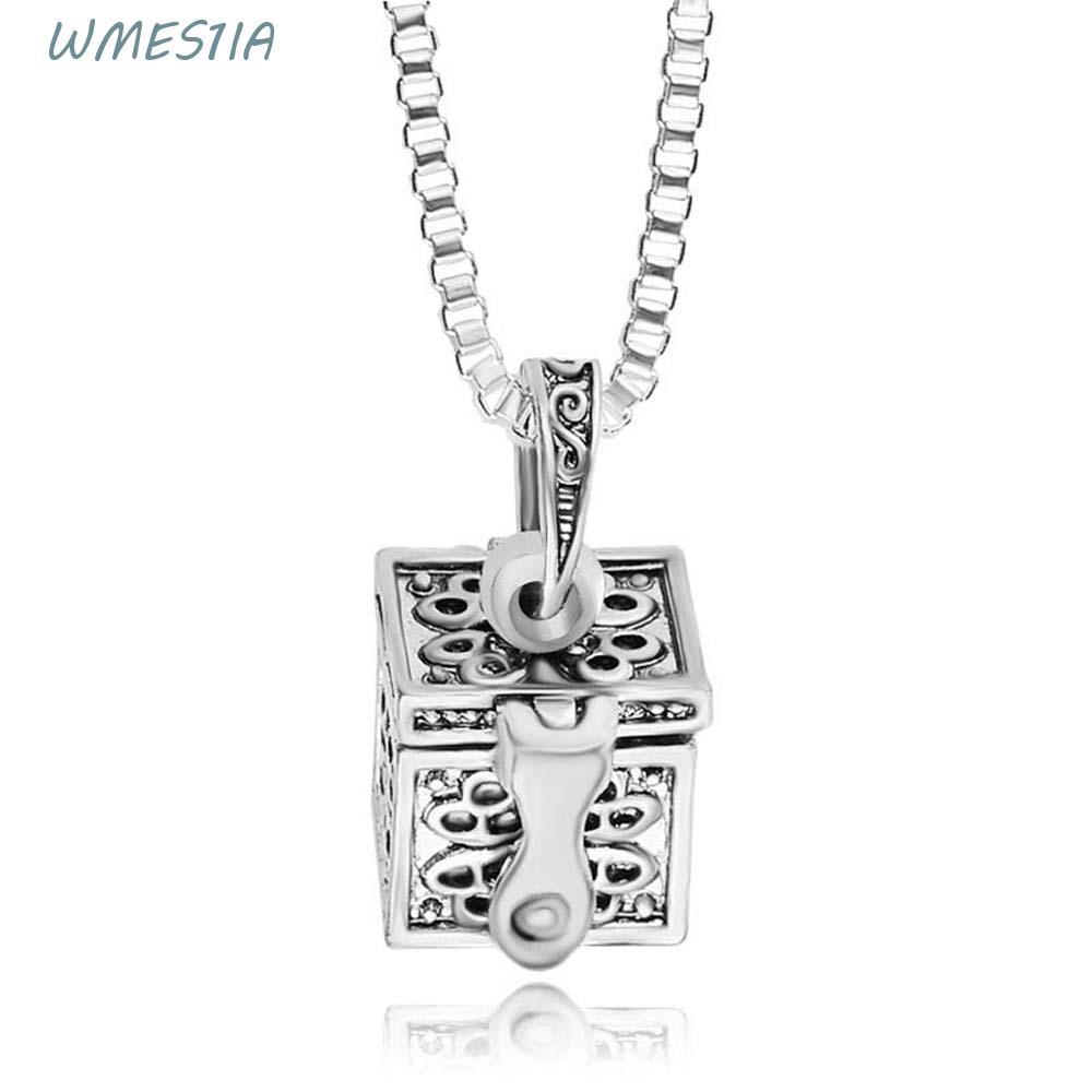 WMES1IA Urn สร้อยคอโบราณสีเงิน Keepsake Funeral Openable ผู้หญิงผู้ชายแฟชั่น Vial จี้