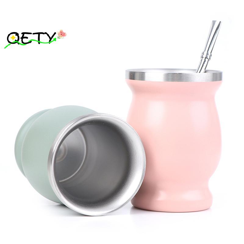 [qetyellow] Yerba Mate Cup 304 Stainless Steel 8oz Argentine Yerba Mate Gourd With illas TH