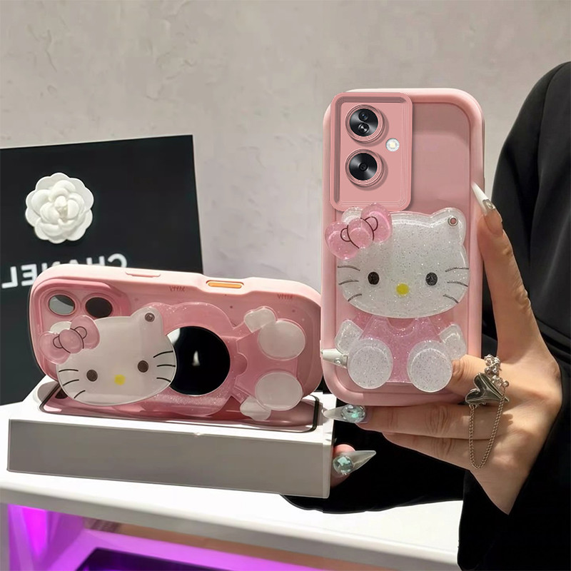 สําหรับ OPPO Reno 11f reno11 F 11 f25 pro a79 5g เคสโทรศัพท์ Softcase ซิลิโคนกันกระแทกดีไซน์ใหม่ความงามน่ารักกระจกแมวสีชมพูพร้อมที่วางสําหรับสาว JTMZJ1