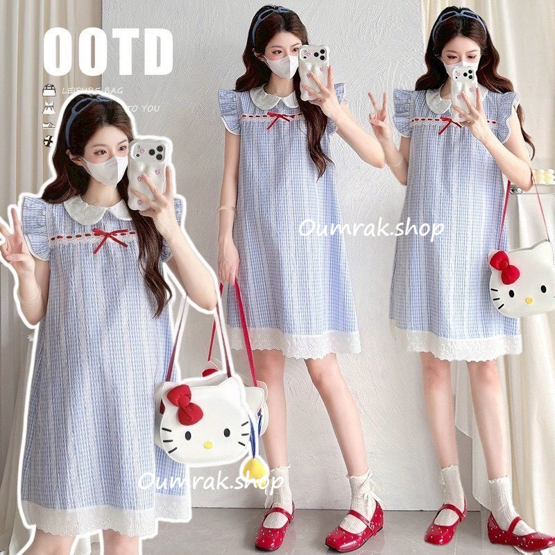 AA4778 (ส่งด่วน/ส่งทันที) มินิเดรสผ้าคอตตอลลายสก็อต ปักฉลุ ผ้าไม่บางไม่มีซับใน  ไม่มั่นใจแนะนำใส่ซับในเพิ่ม (งานแฟชั่น)