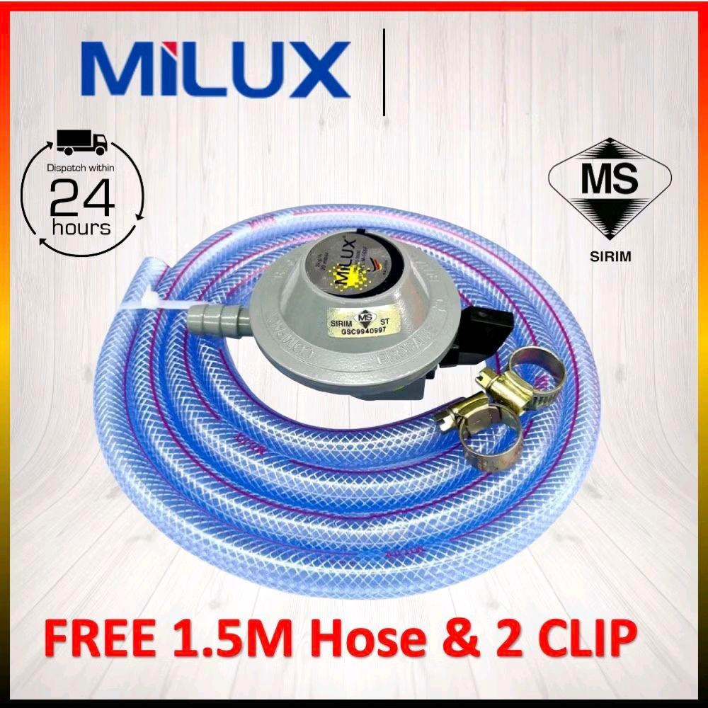 Milux LPG ตัวควบคุมแก๊สแรงดันต่ํา M-168FH & 1.5m LPG ท่อ/2 คลิป Qualify