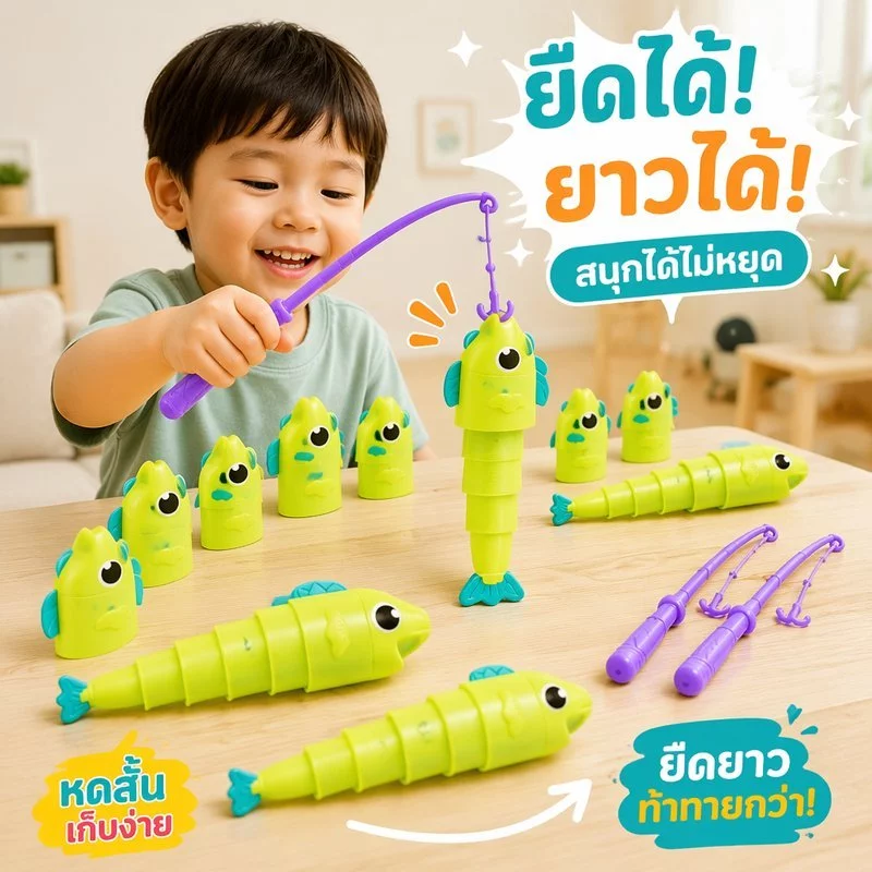 เกมส์ตกปลา ยืดหด เกมกระดาน แข่งจับปลา ชุดของเล่นเด็ก 1 2 4 คน เสริมพัฒนาการ พ่อแม่ลูก