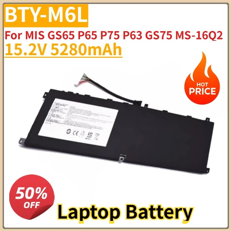 คุณภาพสูงใหม่ BTY-M6L แบตเตอรี่แล็ปท็อป 15.2V 5280mAh สําหรับ MIS GS65 P65 P75 P63 GS75 MS-16Q2