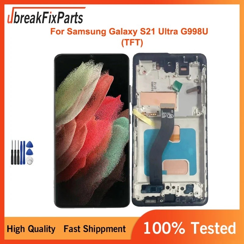 6.8 นิ้ว TFT สําหรับ Samsung Galaxy S21 Ultra 5G SM-G998U G998F G998B SM-G998U จอแสดงผล LCD Touch Sc