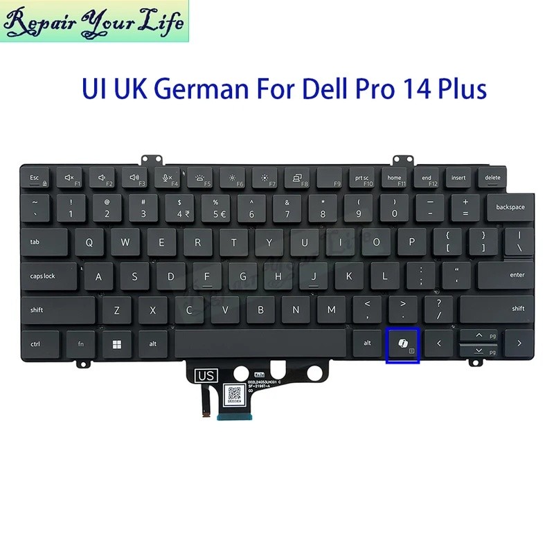 เยอรมัน UI UK แล็ปท็อป Backlit คีย์บอร์ดสําหรับ Dell Pro 14 Plus PB14250 PB14255 Pro 14 PC14250 PC14