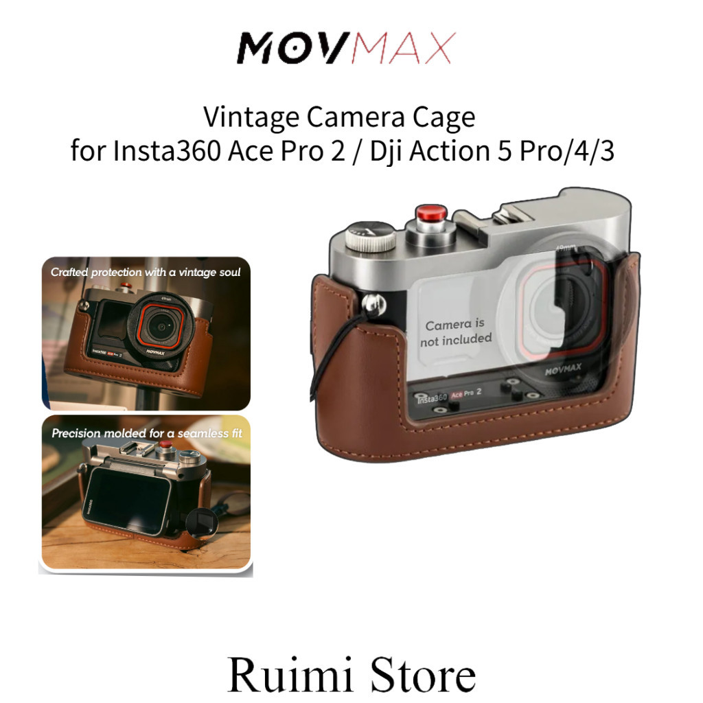 MOVMAX กรงกล้องวินเทจสําหรับ Insta360 Ace Pro 2 | Dji Action 5 Pro/4/3 Action 6 พร้อมสายเคเบิลอลูมิเนียมอัลลอยด์