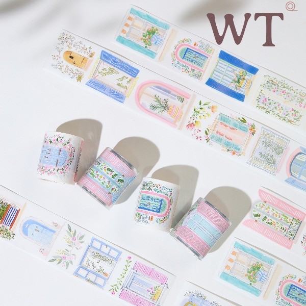 WT คู่มือเดิมเทป Washi คู่มือเกลือ Series Collage ภูมิทัศน์ชายแดน Die-cut ตะแกรงหน้าต่างขนาดเล็กยามบ่ายด้านหน้าหน้าต่างด้านหลัง