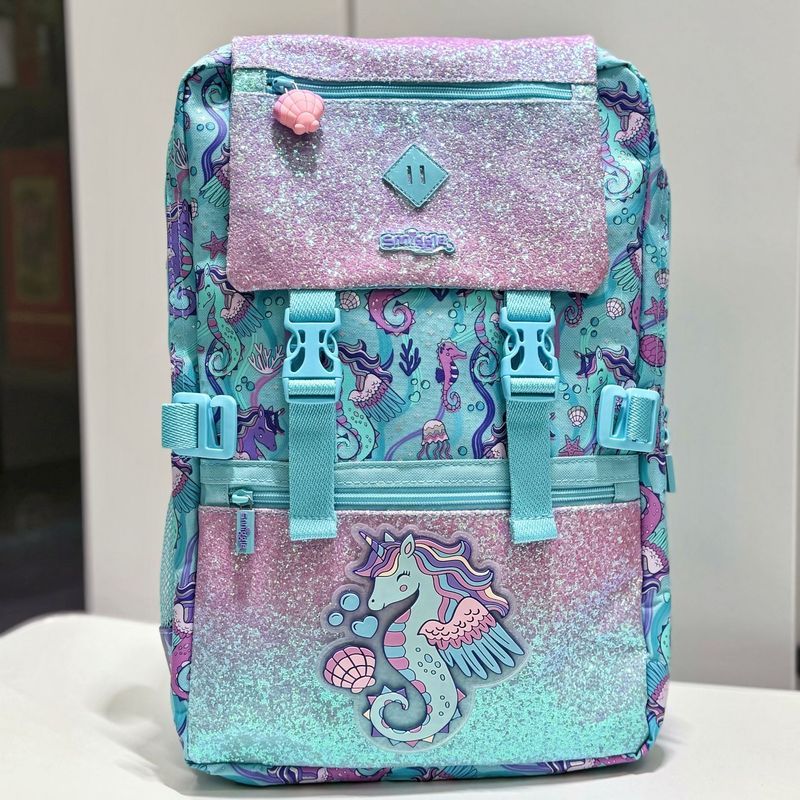 ออสเตรเลีย Smiggle Decompression กระเป๋านักเรียนขนาดใหญ่ Blue Seahorse Flower Backpack Unicorn Senio