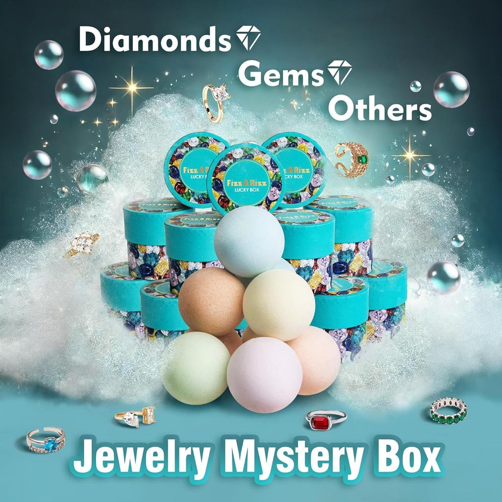 Fizz & Rizz Jewelry ระเบิดอาบน้ําลึกลับ: แหวนเซอร์ไพรส์ สร้อยคอ ต่างหู สร้อยข้อมือและโอกาสเปิดเผยเคร