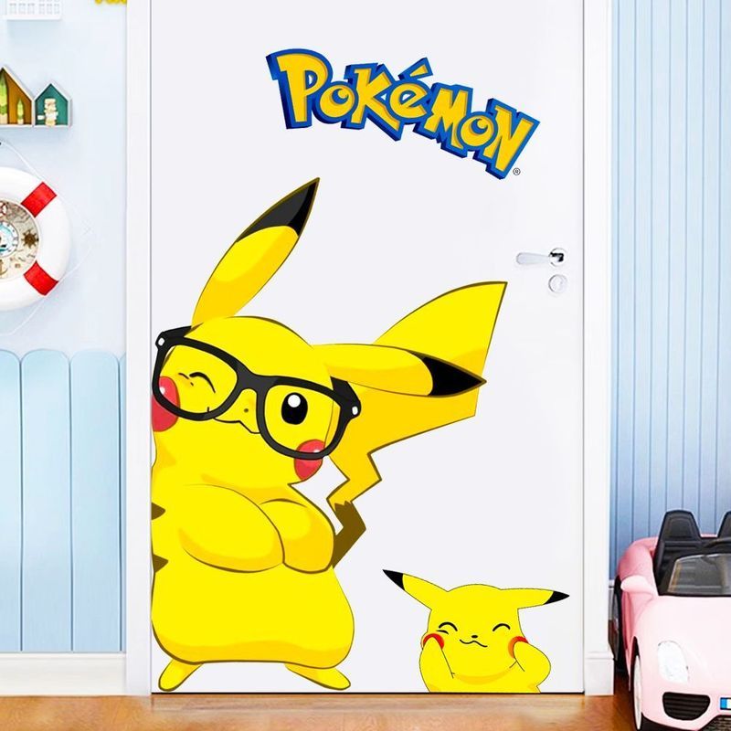 Pikachu Cartoon Door Sticker Pokémon Self-Adhesive Wall Sticker Children's Room Bedroom Decoration S