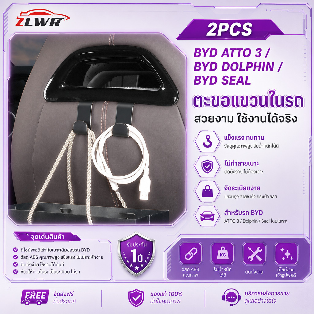 2PCS BYD ATTO 3/BYD ปลาโลมา/BYD ซีลตะขอรถ, ที่เก็บของภายในรถด้านหลังที่นั่ง Rack อุปกรณ์ตกแต่งภายในร