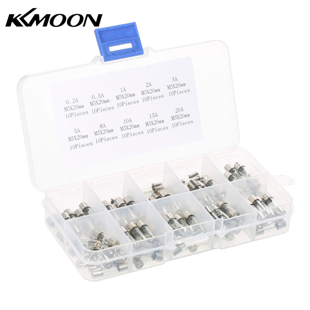 KKmoon 100pcs 5x20mm Fast-low Glass Tube ฟิวส์คละชุด Amp 0.2A 0.5A 1A 2A 3A 5A 8A 10A 15A 20A GIL3