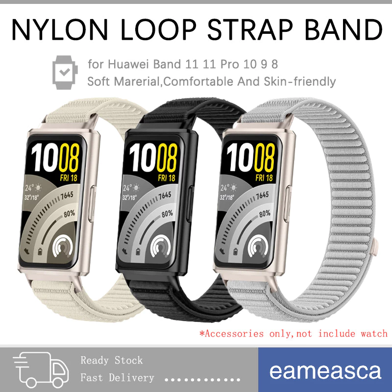 สายรัดแบบลูปไนลอน for Huawei Band 11/11 Pro สายคล้องนิ้วแบบระบายอากาศ for Huawei Band 10 9 8 NFC
