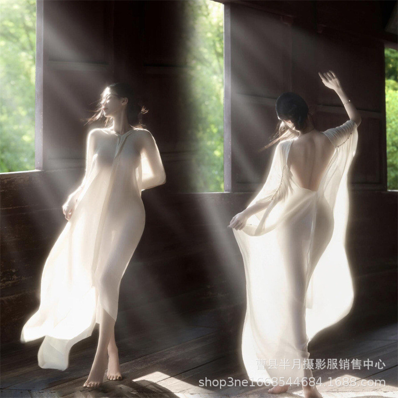 影连衣裙套装 秋冬新款高新款女新款女新款女新款中式汉服古风女装长裙Photo Studio Dress สไตล์พระพุทธรูป Zen High-end Sense Morning Gown 