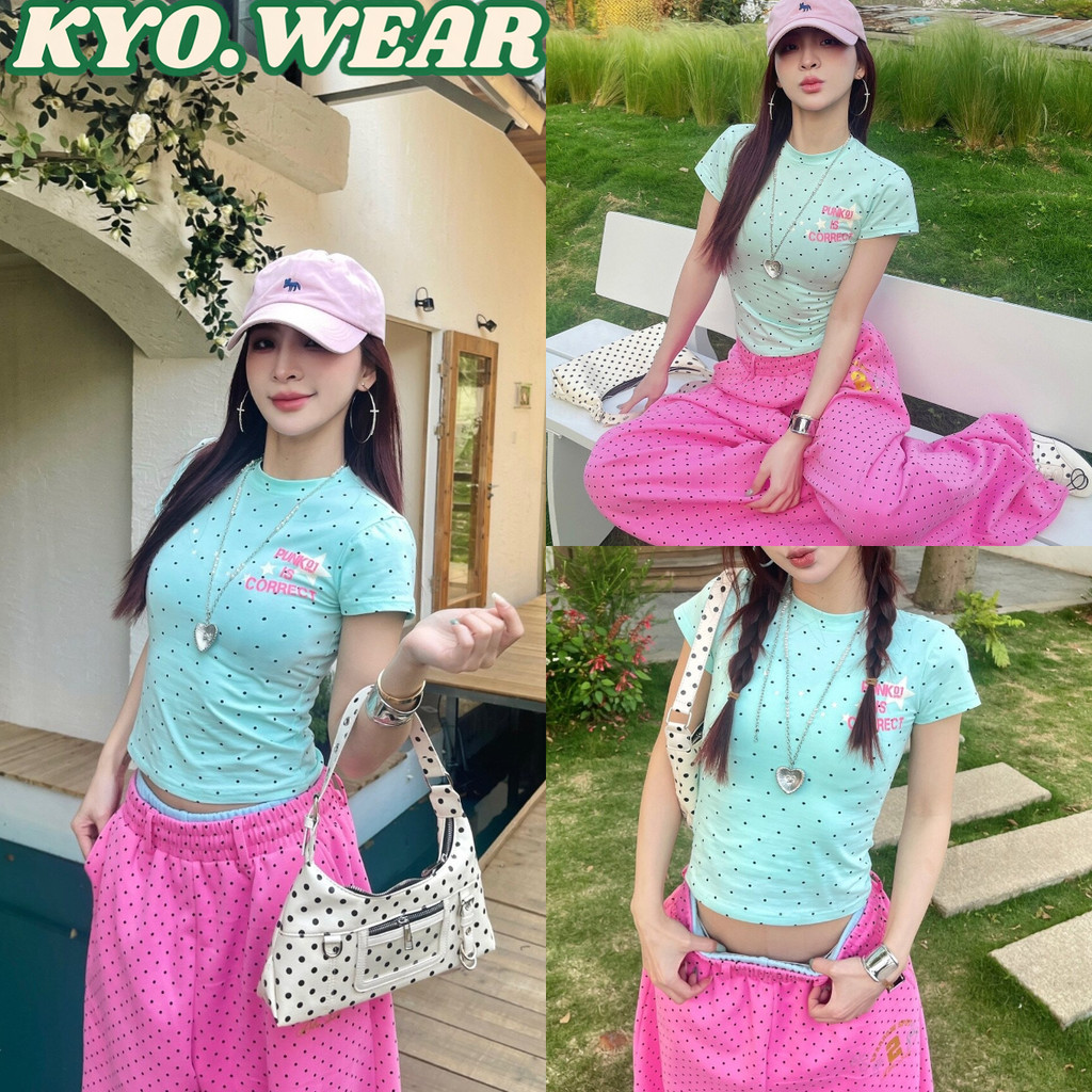 KYO🎀 เสื้อน่ารัก ลายจุด วินเทจ “PUNK CORRECT”สาวฮอต  โคตรนุ่ม polka dotเสื้อผ้าผู้หญิงแฟชั่นน่ารัก 【COD】