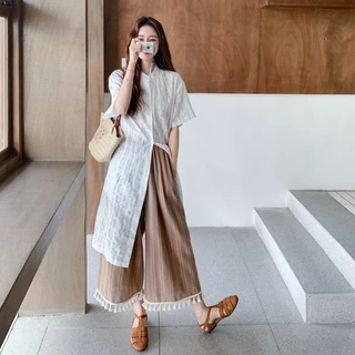 Dahong 99550/51 เสื้อคลุมยาวผ้าลูกไม้ + กางเกงขายาวทรงหลวมแบบลำลอง