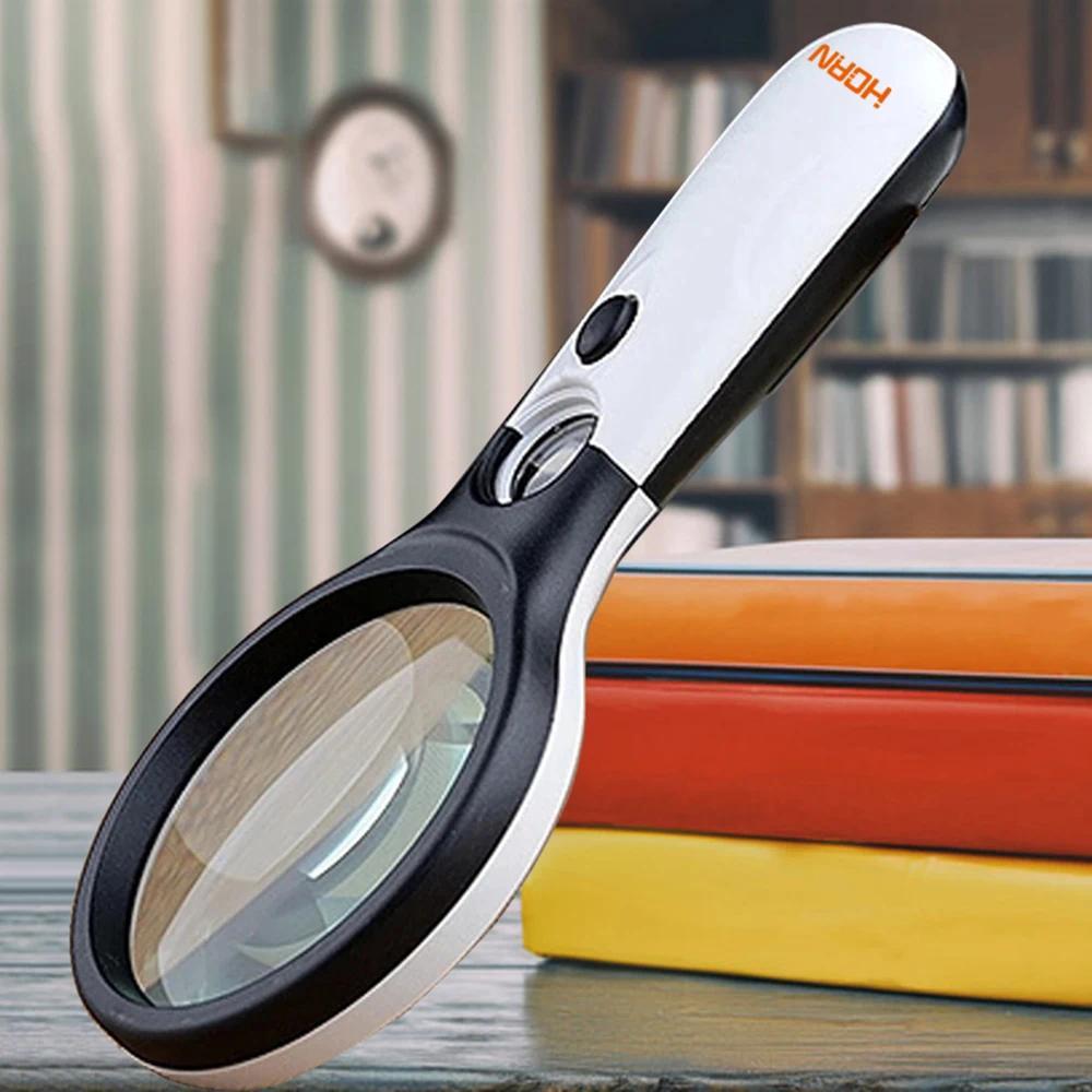 White Magnifying Glass Handheld 45X Magnifier With 3 LED Light For Reading Magnifying Glass Jewelry 