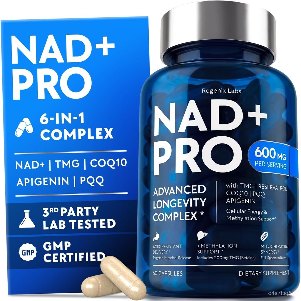 NAD Supplement 600mg for Men and Women with Resveratrol, CoQ10, PQQ, TMG and Apigenin - 6-in-1 Cellu
