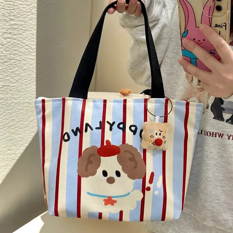 หมวกลูกสุนัขน่ารักกระเป๋าแม่ ins Hand Bento Bag กระเป๋าเครื่องสําอางผ้าใบกระเป๋านักเรียน G3