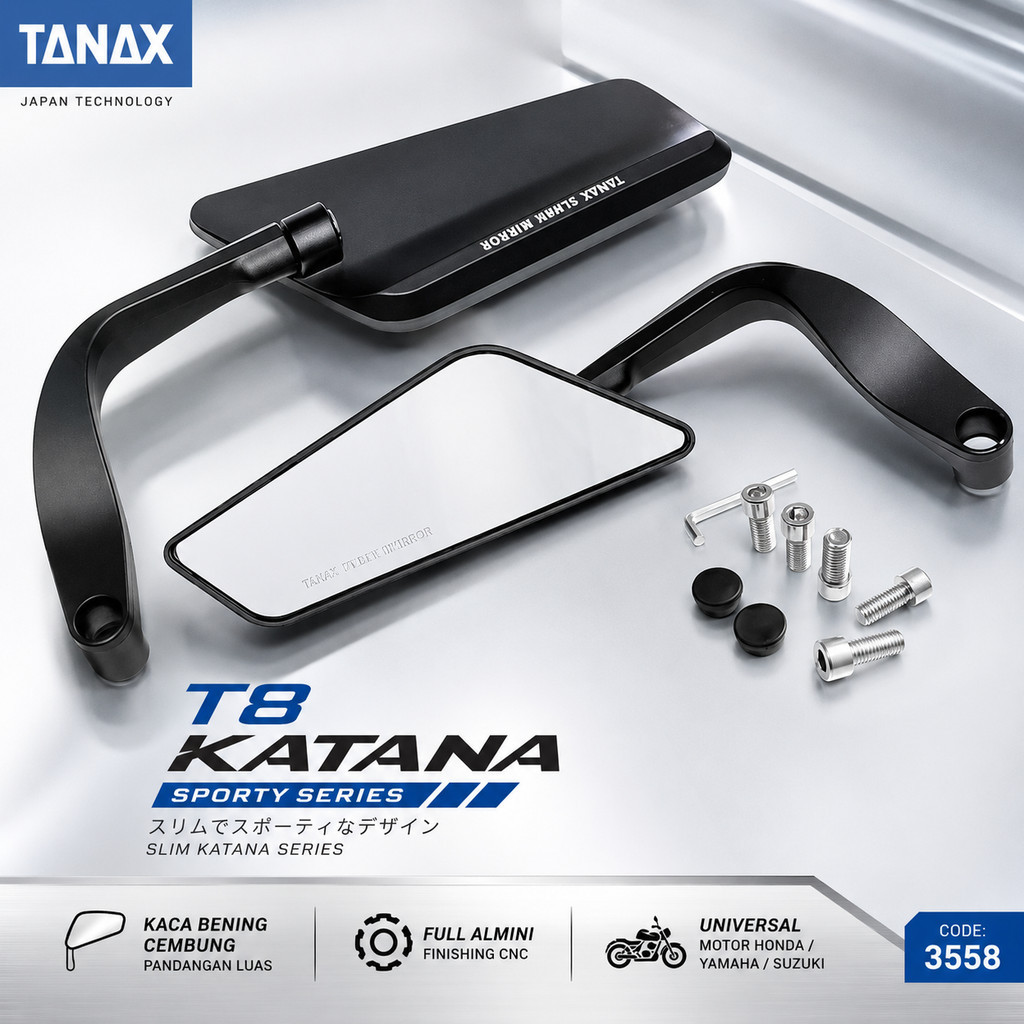 กระจก Tanax T8 Katana Winglet Stealth Series – ใบบาง อลูมิเนียม CNC เต็มรูปแบบ กระจกนูนใส | มอเตอร์ส