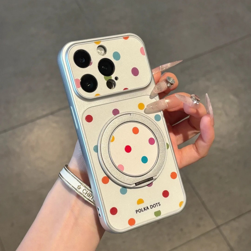 เคสไอโฟนลายจุดสีสันสดใส | ขาตั้งแหวนหมุนได้ | ขอบชุบ | iPhone11-17