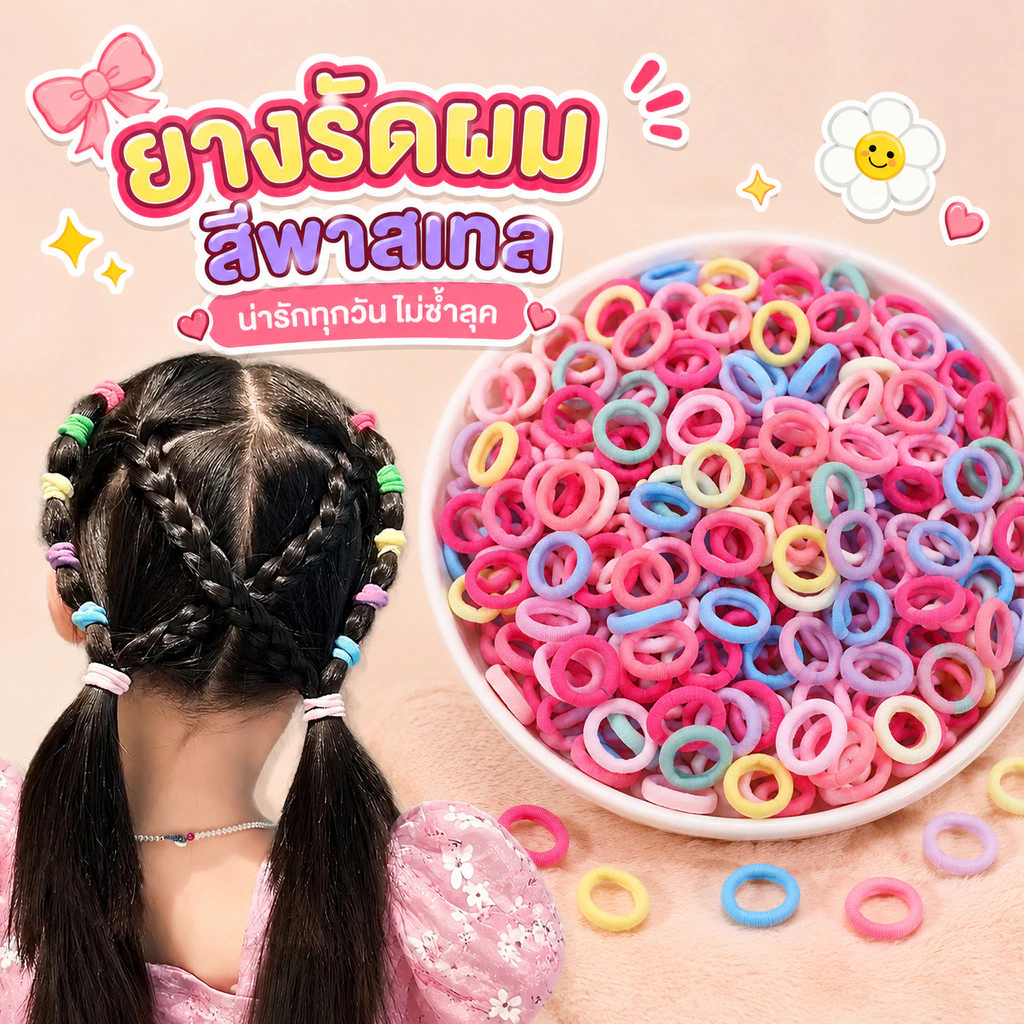ยางรัดผมเด็ก ยางมัดผมผ้านุ่ม ยางรัดผมจิ๋ว คละสีสดใส ยางมัดผมไม่เจ็บหัว เครื่องประดับผมเด็ก ยางรัดผมจิ๋วพาสเทลสไตล์เกาหลี