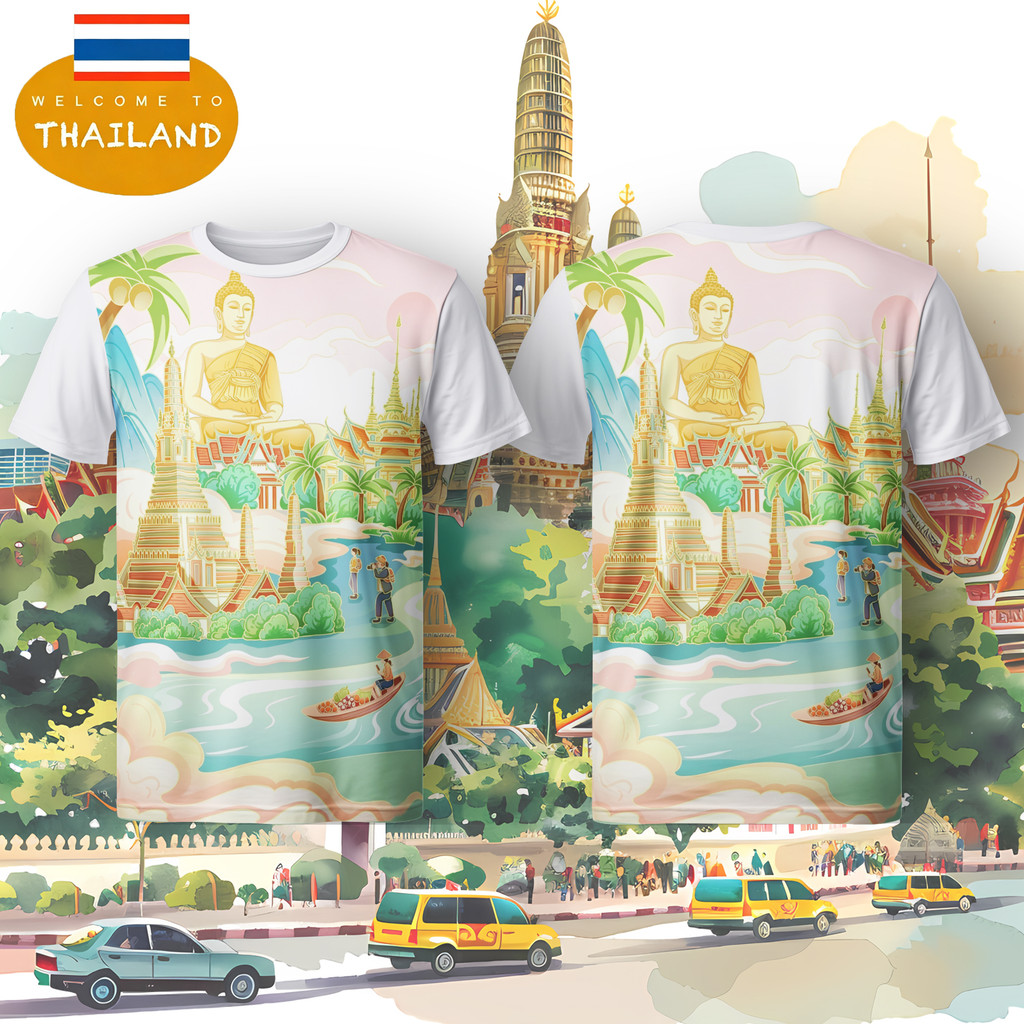 เสื้อยืดพิมพ์ 3 มิติ Thailand Souvenir พระพุทธรูป ท่องเที่ยวไทย Explore Thailand Welcome to Thailand