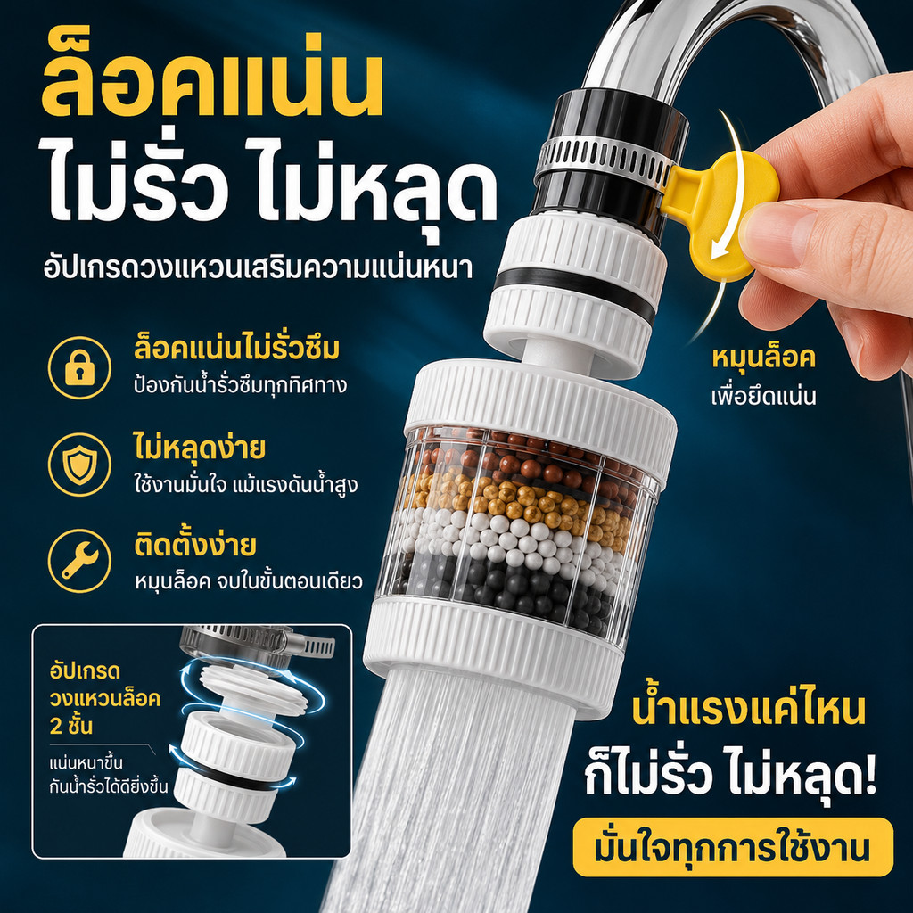 เต้าเสียบน้ําอ่อนไม่มีน้ํากระเซ็นหัวกรองก๊อกน้ําห้องครัวหมุนได้ 360 องศากรองหลายชั้นถอดซักได้ประเทศไทยพร้อมสต็อกคุณภาพดี