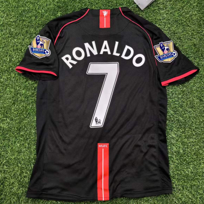 2007 2008 เสื้อแข่ง Retro Manchester สีดํา Far Away American football Jersey Ronaldo # 7