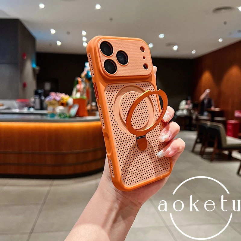 ฤดูร้อนกระจายความร้อนตาข่ายวงเล็บหน้าต่างขนาดใหญ่เคสโทรศัพท์แม่เหล็กเหมาะสําหรับ ไอโฟน 12 13 14 15 16 17 มือโปร สูงสุด เลนส์รวมทุกอย่างป้องกันการตกฝาครอบซิลิโ thumbnail 4