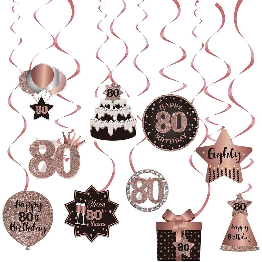Happy 80th Birthday Party แขวน Swirls Streams ตกแต่งเพดาน,ฉลอง 80 ฟอยล์แขวน Swirls พร้อม Cutouts 80 