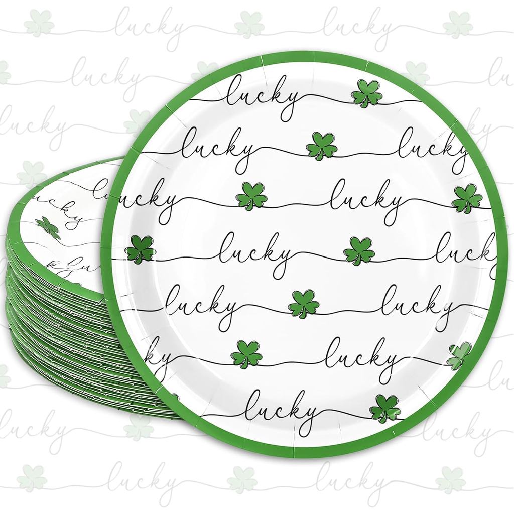 Whaline 40 ชิ้น St. Patricks Day แผ่นกระดาษทิ้งจานอาหารค่ํา Lucky Shamrock Clover บนโต๊ะอาหารสําหรับ