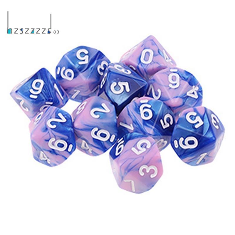 10 ชิ้น/เซ็ต 10 ด้าน D10 Polyhedral ลูกเต๋าตัวเลข Dials Desktop Table Board เกม PXPF