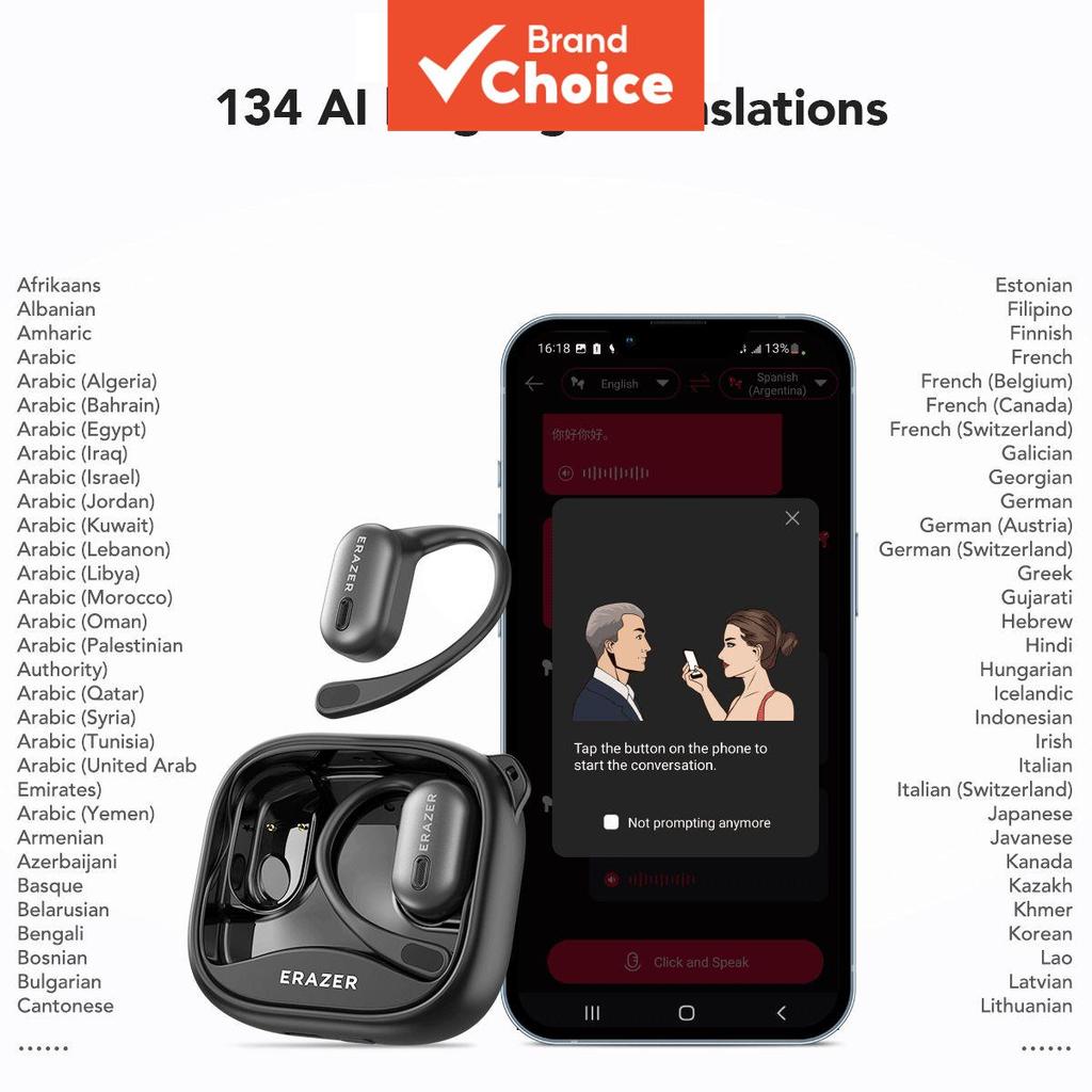 ERAZER XF38 หูฟัง AI การแปลชุดหูฟังหน้าจอสัมผัส 134 หูฟังเปิดหูพร้อมไมโครโฟนหูฟังกันน้ํา TWS HD โทรก