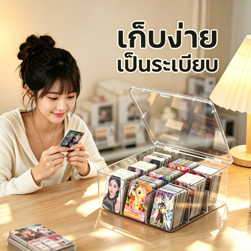 กล่องเก็บการ์ดเกมอะคริลิคโปร่งใส ป้องกันฝุ่น มีรุ่น 8/9 ช่อง มีฝาปิด วางตั้งบนโต๊ะได้
