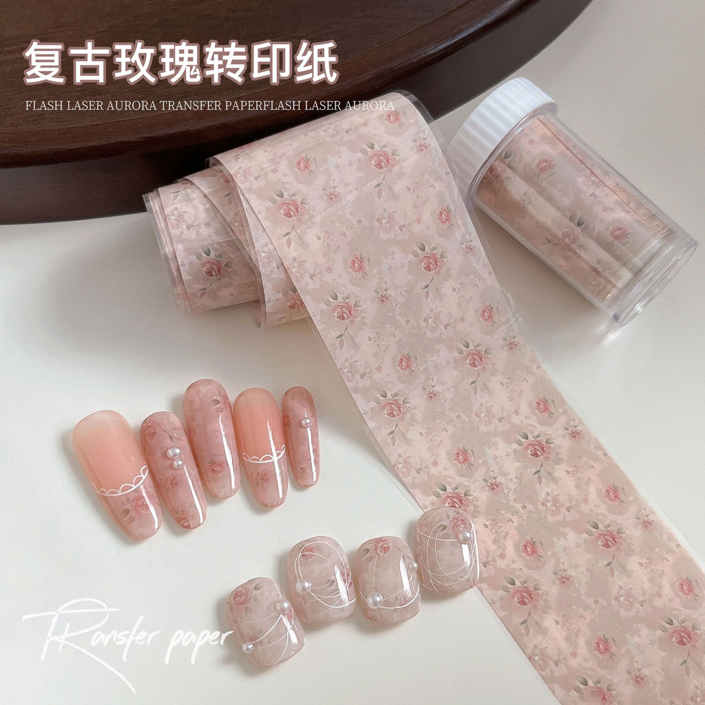 แต่งเล็บ Retro Rose Transfer กระดาษ Fairy สไตล์ Pastoral เล็บ Shop เฉพาะดอกไม้เล็บการพิมพ์เครื่องมือสติกเกอร์ขายส่ง