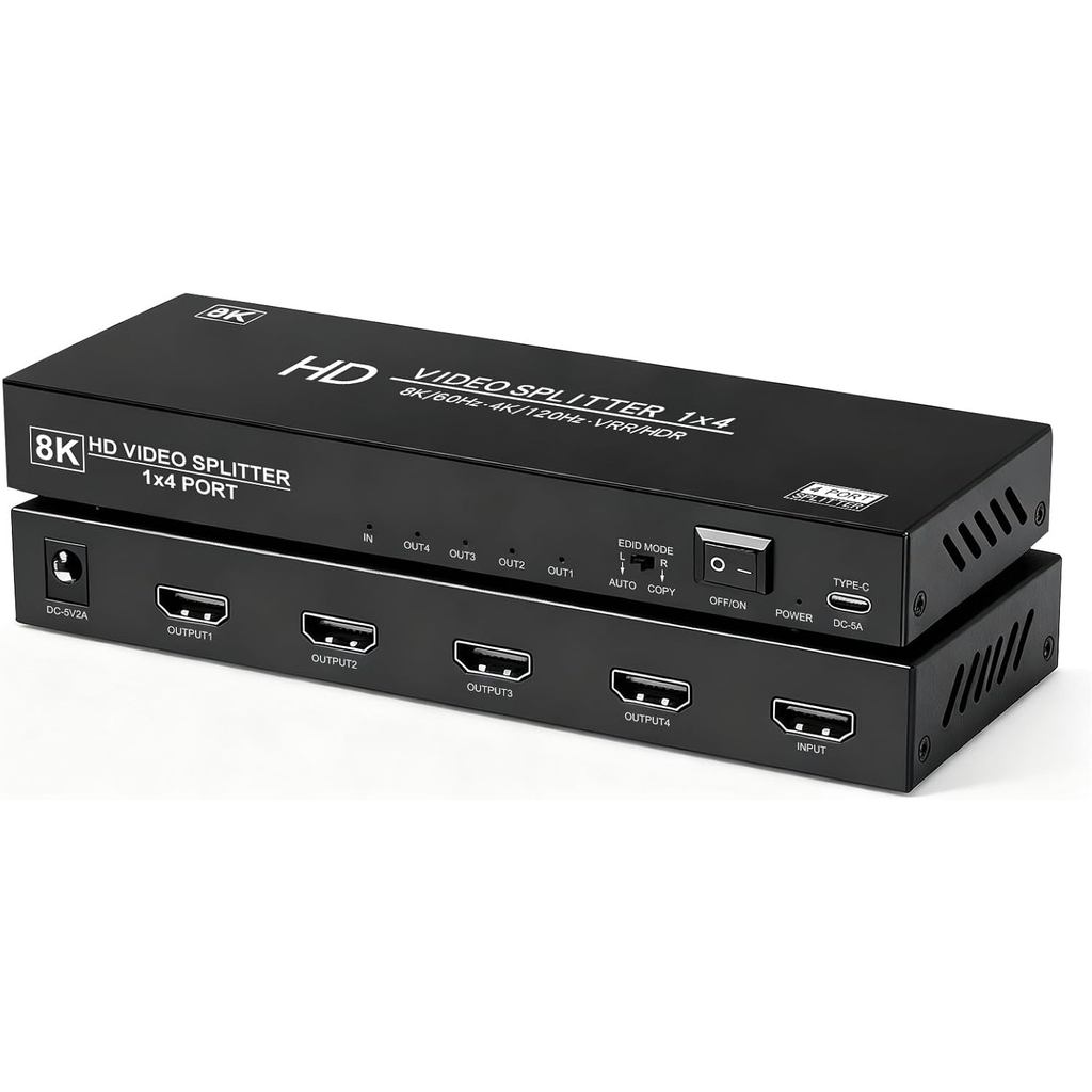 8K HDMI Splitter 1 in 4 Out,4k@120Hz 1X4 hdmi 2.1 Splitter รองรับ 8k@60Hz,4:4:4,48 Gbps,EDID, Auto D