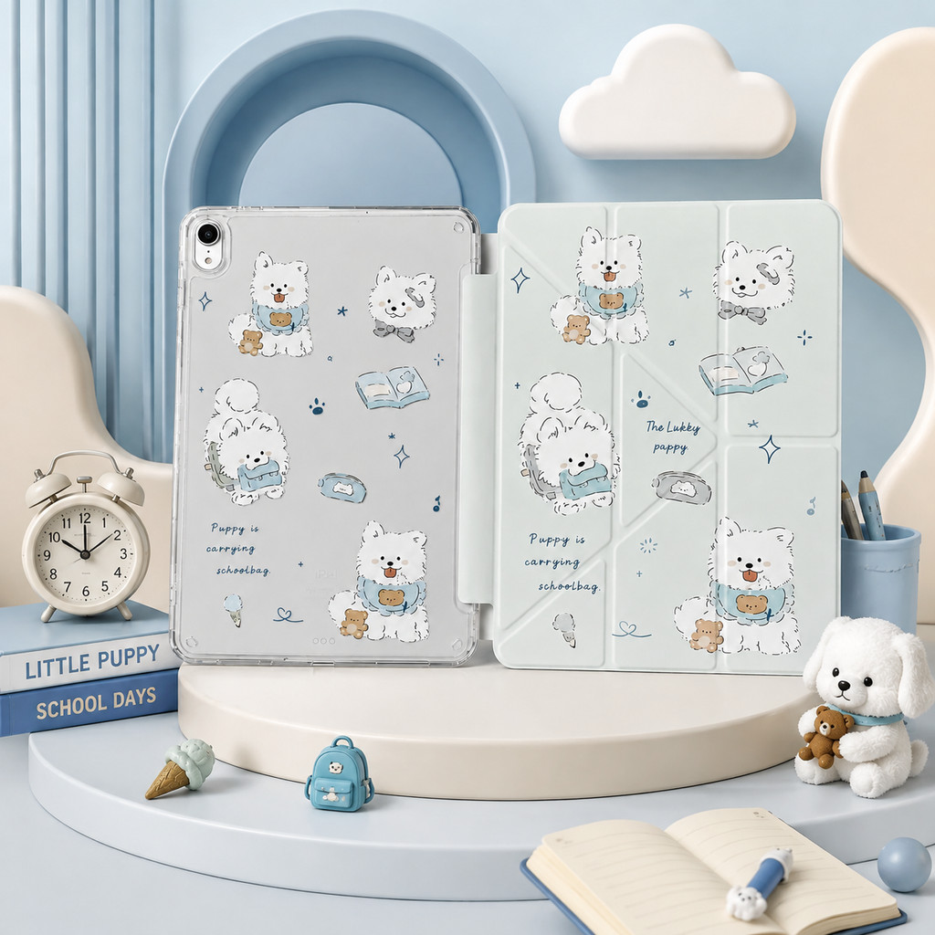 เคสพับ Y มีที่เก็บปากกาสำหรับ Samsung Tab เคสหลังนิ่มลายหมาขาวปุยสุดคิวท์ สวยละมุนตา