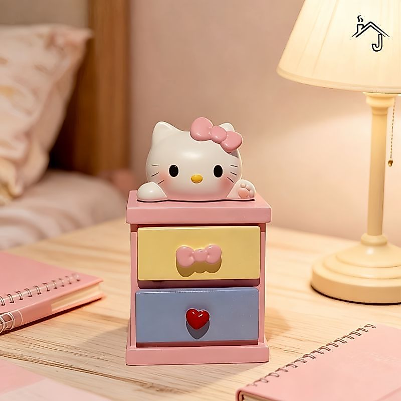 [JJ HOME] Hello Kitty กล่องเครื่องประดับน่ารักแหวนกล่องเก็บของสองชั้น HelloKitty เดสก์ท็อปตกแต่งของข