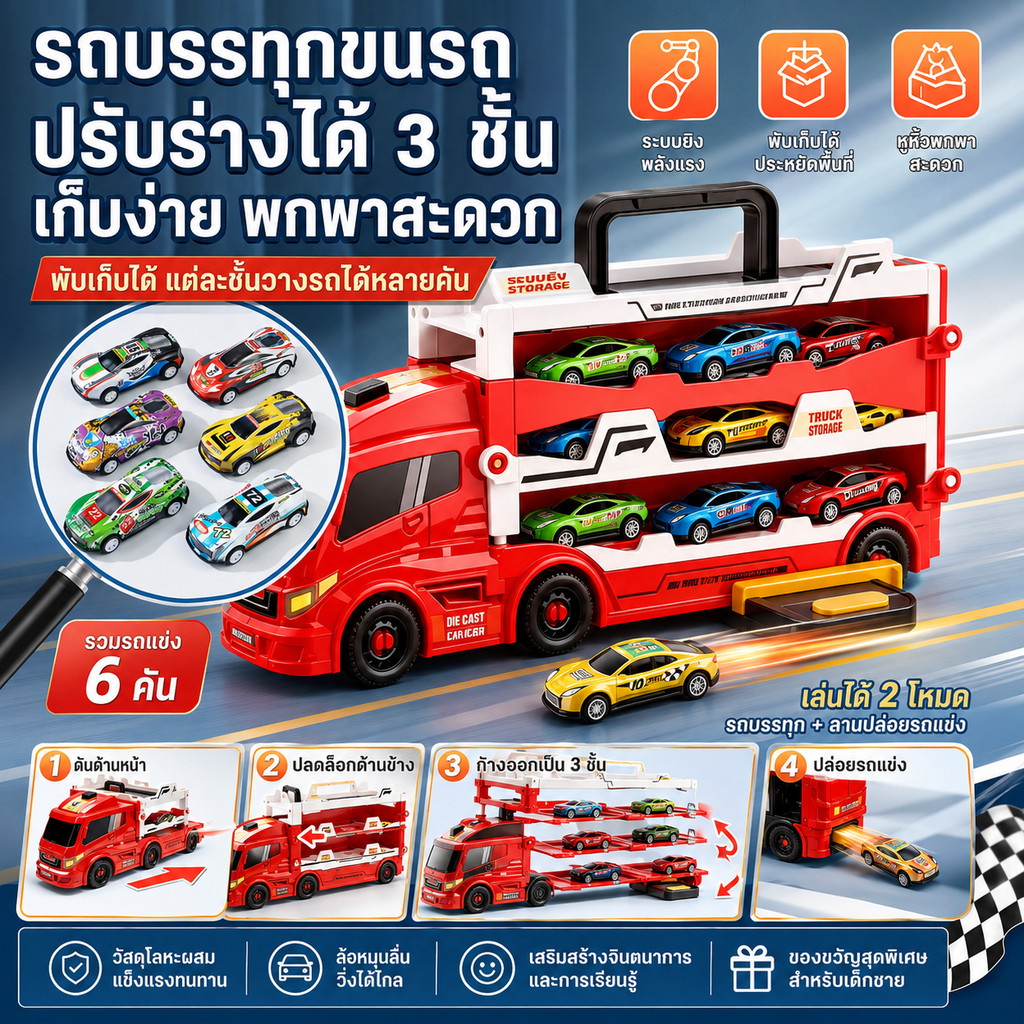 รถบรรทุกแปลงร่างขนาดใหญ่ ของเล่นรถบรรทุกแปลงร่าง พับเก็บได้ รถบรรทุกขนาดใหญ่แปลงร่างเป็นรางรถแข่งได้ ของเล่นเด็ก