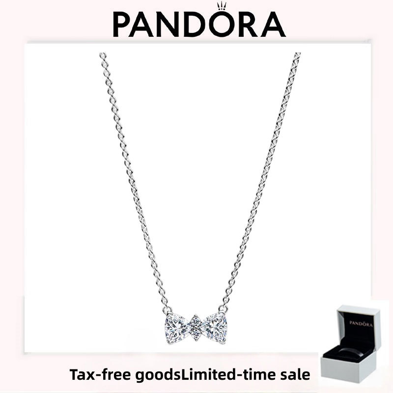 เครื่องประดับ PANDORA (พร้อมกล่อง) สร้อยคอโบว์ประกายวันหยุดหรูหราคุณภาพสูง
