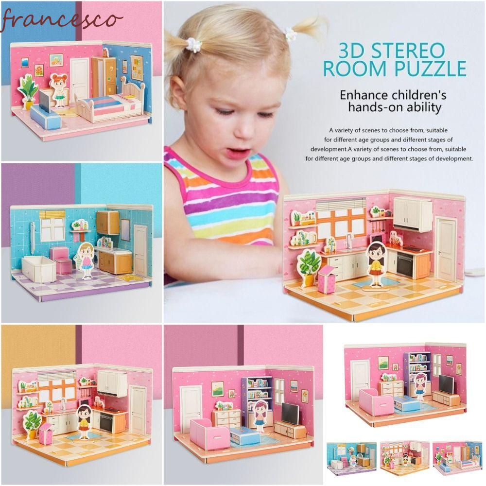 FRANCESCO 3D Room รุ่นปริศนาของเล่น,ห้องครัวห้องนอน 3D Room กระดาษแข็ง, 3D สเตอริโอปริศนาครัวห้องน้ํ
